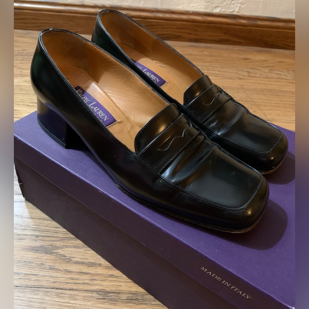Ralph Lauren Collection Black High Polish Calf Loafer, Vintage, Sz 6
